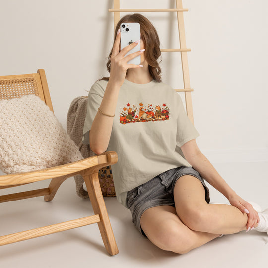 Autumn Cats & Pumpkins T-Shirt — Fall Leaves Thanksgiving Graphic Tee