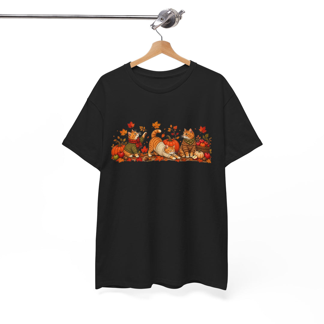 Autumn Cats & Pumpkins T-Shirt — Fall Leaves Thanksgiving Graphic Tee