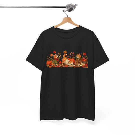 Autumn Cats & Pumpkins T-Shirt — Fall Leaves Thanksgiving Graphic Tee