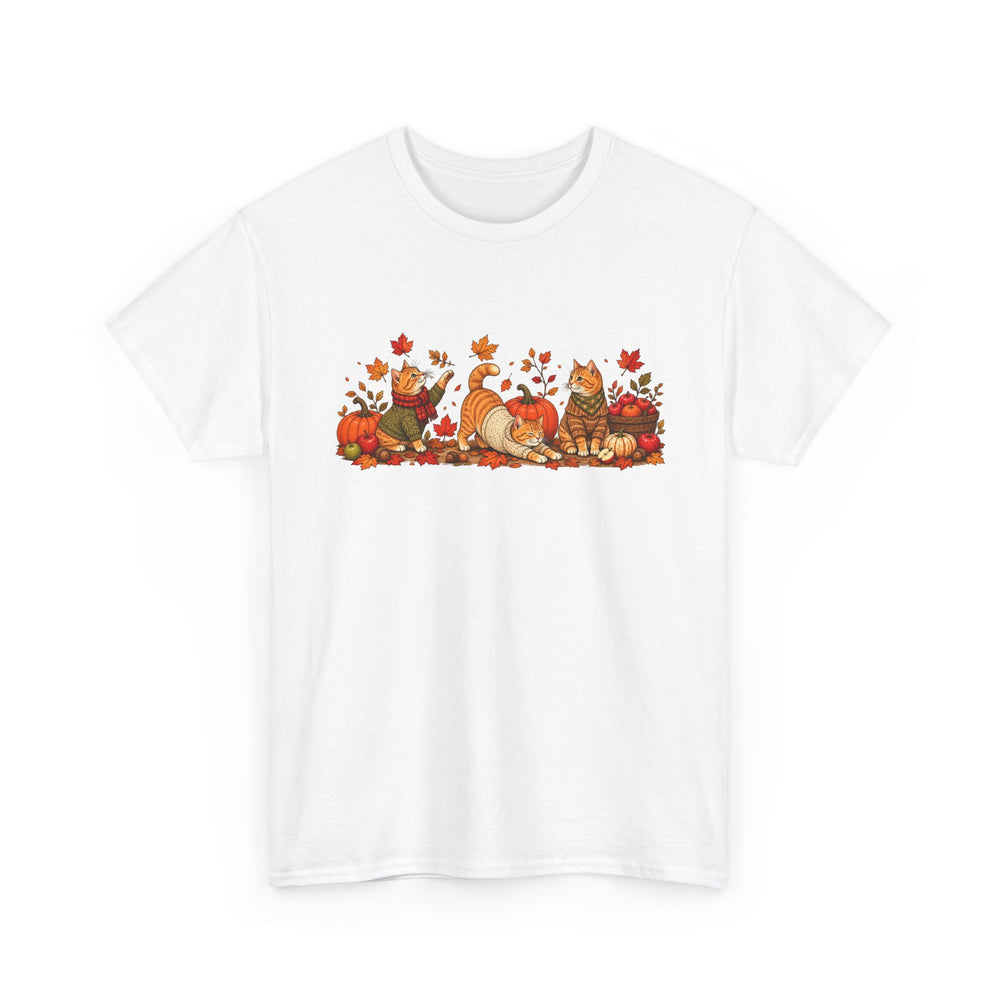 Autumn Cats & Pumpkins T-Shirt — Fall Leaves Thanksgiving Graphic Tee