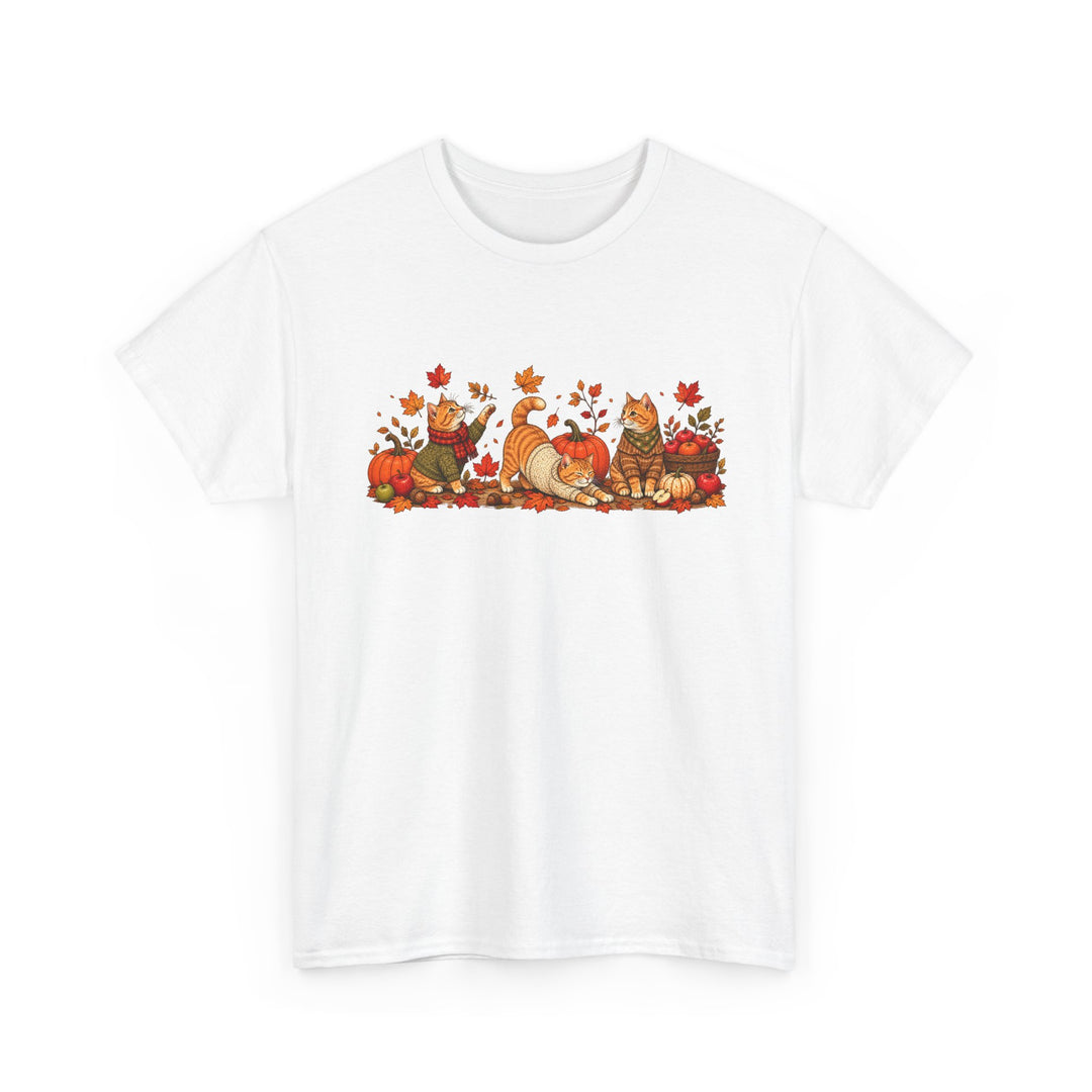 Autumn Cats & Pumpkins T-Shirt — Fall Leaves Thanksgiving Graphic Tee