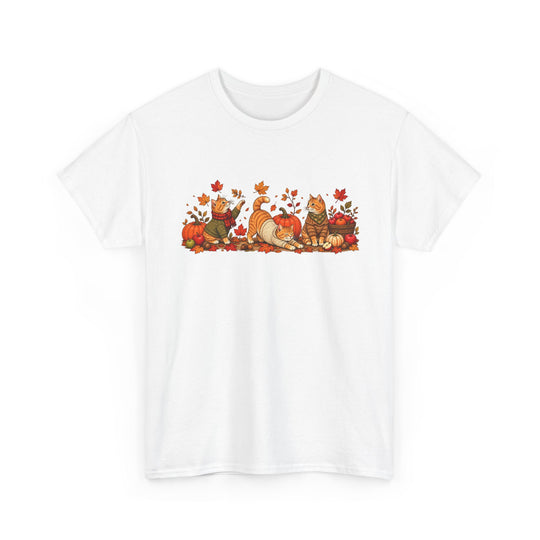 Autumn Cats & Pumpkins T-Shirt — Fall Leaves Thanksgiving Graphic Tee