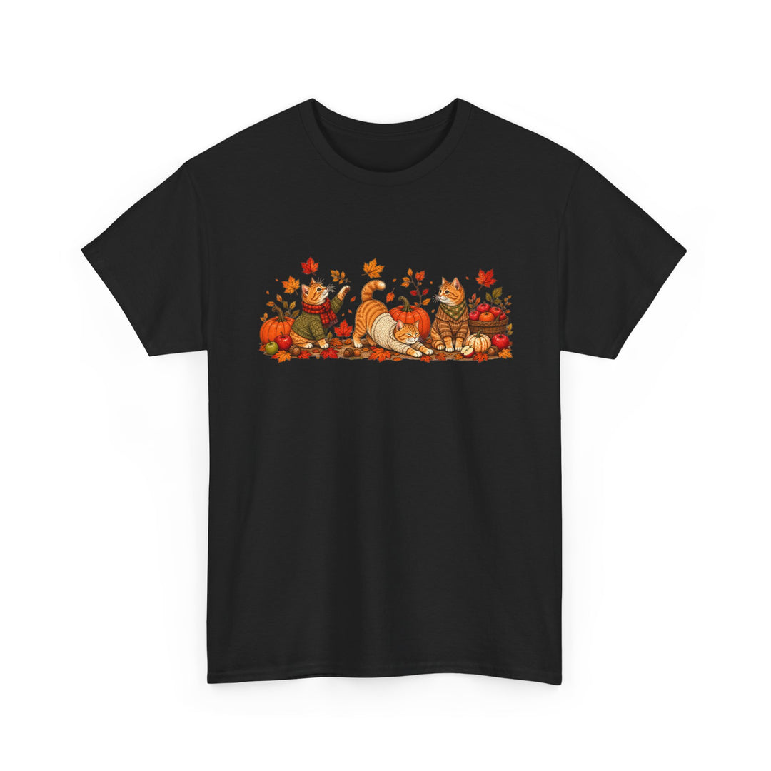 Autumn Cats & Pumpkins T-Shirt — Fall Leaves Thanksgiving Graphic Tee