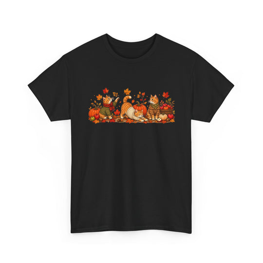 Autumn Cats & Pumpkins T-Shirt — Fall Leaves Thanksgiving Graphic Tee