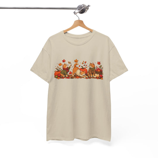 Autumn Cats & Pumpkins T-Shirt — Fall Leaves Thanksgiving Graphic Tee
