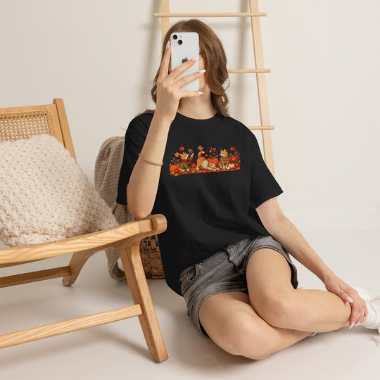 Autumn Cats & Pumpkins T-Shirt — Fall Leaves Thanksgiving Graphic Tee