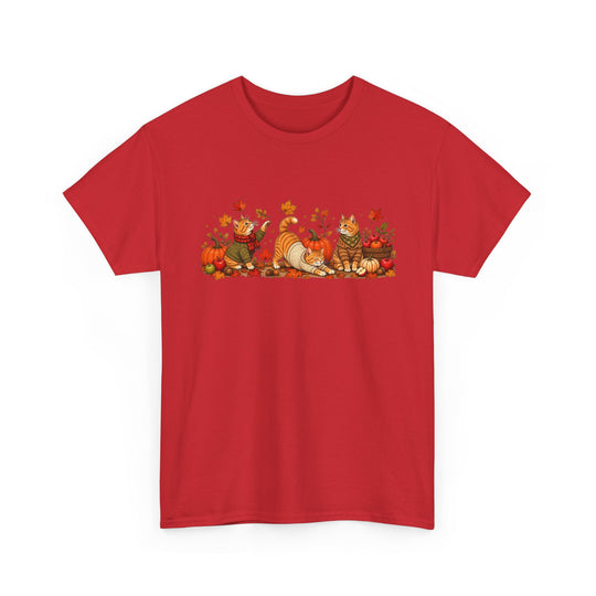 Autumn Cats & Pumpkins T-Shirt — Fall Leaves Thanksgiving Graphic Tee