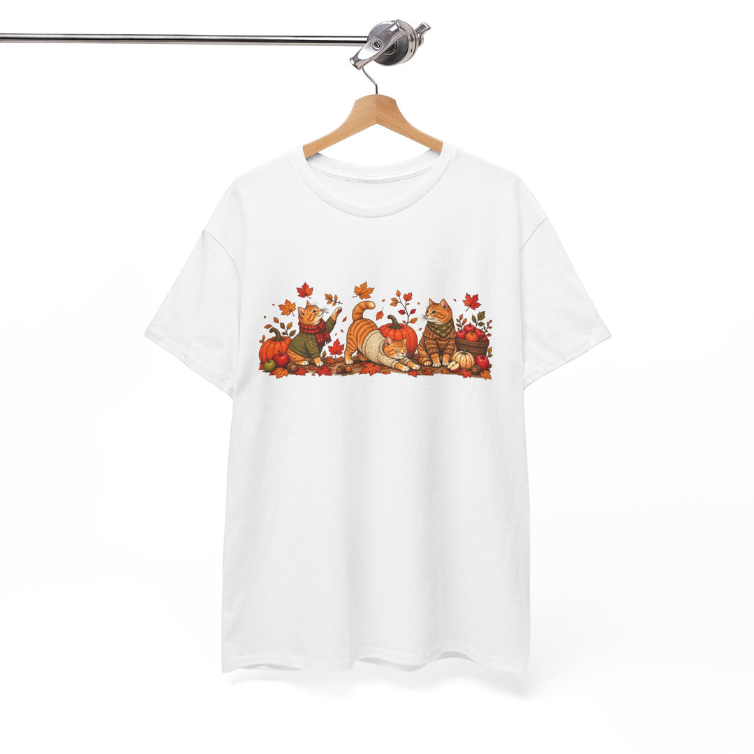 Autumn Cats & Pumpkins T-Shirt — Fall Leaves Thanksgiving Graphic Tee