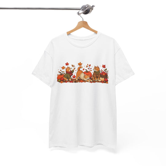 Autumn Cats & Pumpkins T-Shirt — Fall Leaves Thanksgiving Graphic Tee