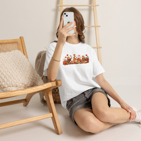 Autumn Cats & Pumpkins T-Shirt — Fall Leaves Thanksgiving Graphic Tee