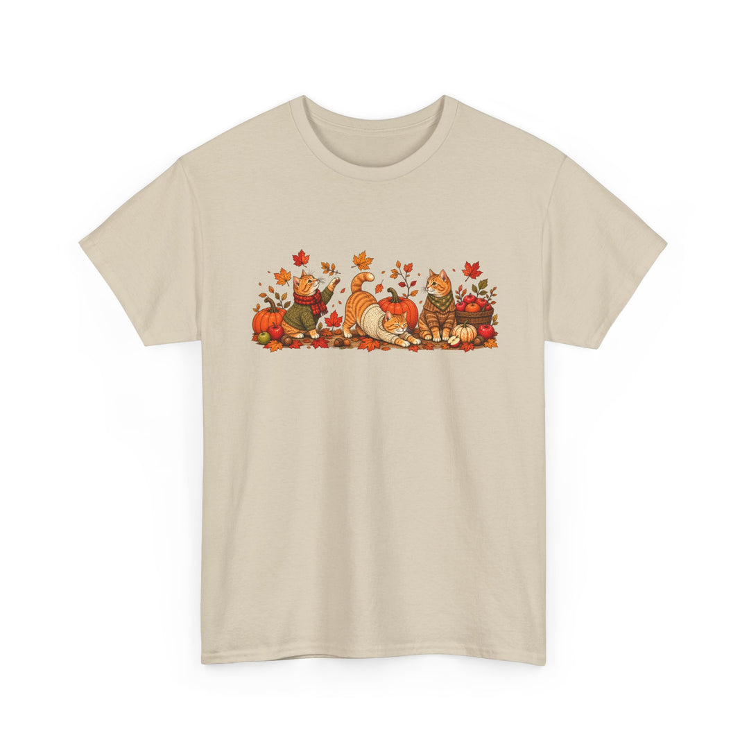 Autumn Cats & Pumpkins T-Shirt — Fall Leaves Thanksgiving Graphic Tee