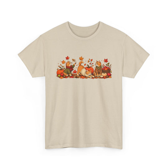 Autumn Cats & Pumpkins T-Shirt — Fall Leaves Thanksgiving Graphic Tee