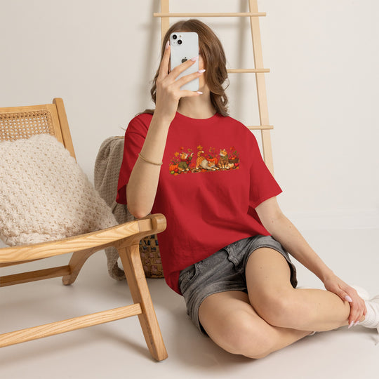 Autumn Cats & Pumpkins T-Shirt — Fall Leaves Thanksgiving Graphic Tee