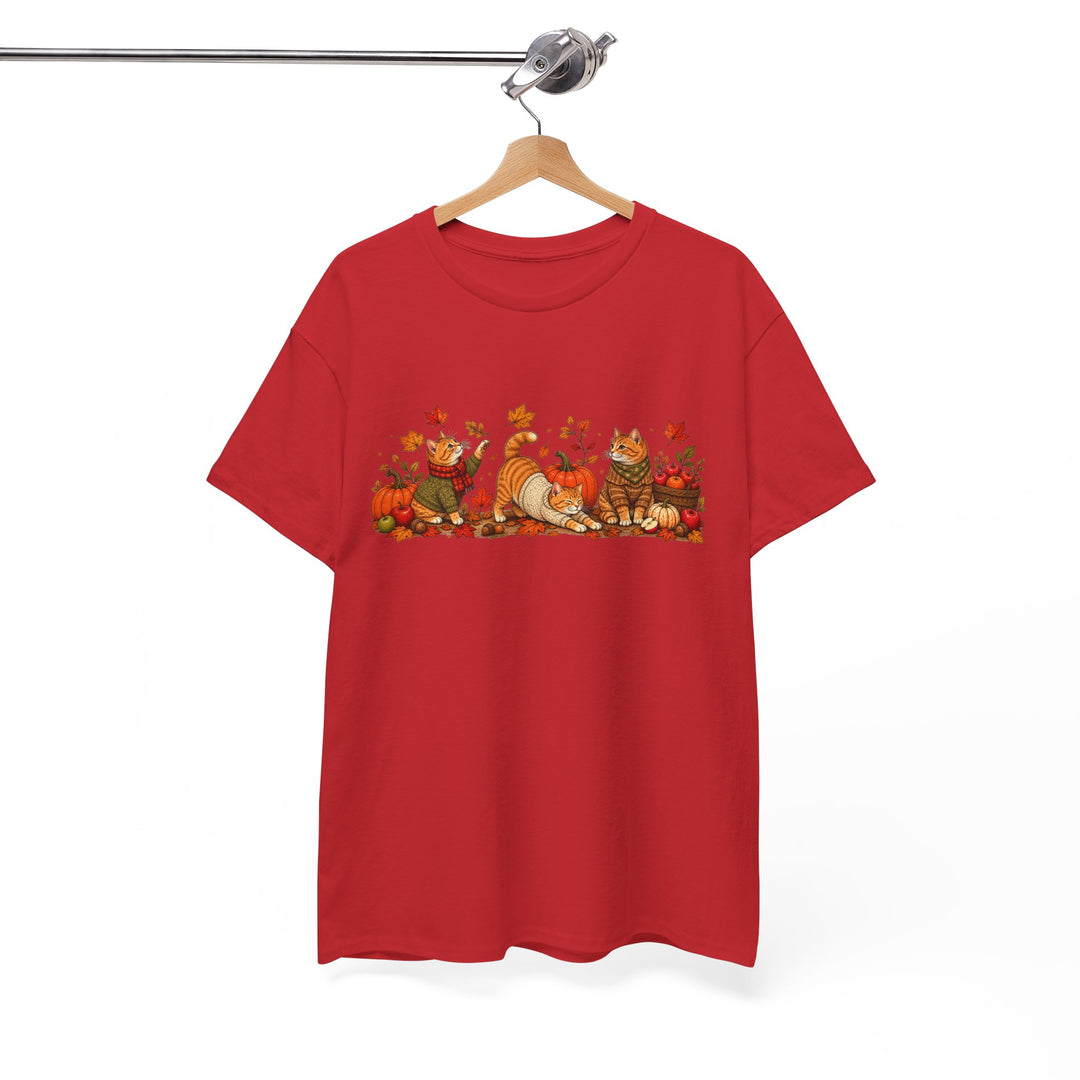 Autumn Cats & Pumpkins T-Shirt — Fall Leaves Thanksgiving Graphic Tee