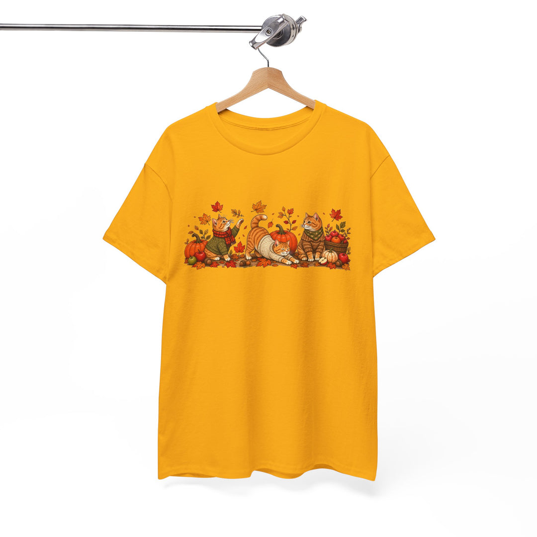 Autumn Cats & Pumpkins T-Shirt — Fall Leaves Thanksgiving Graphic Tee