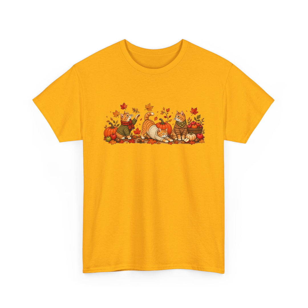 Autumn Cats & Pumpkins T-Shirt — Fall Leaves Thanksgiving Graphic Tee