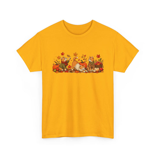 Autumn Cats & Pumpkins T-Shirt — Fall Leaves Thanksgiving Graphic Tee