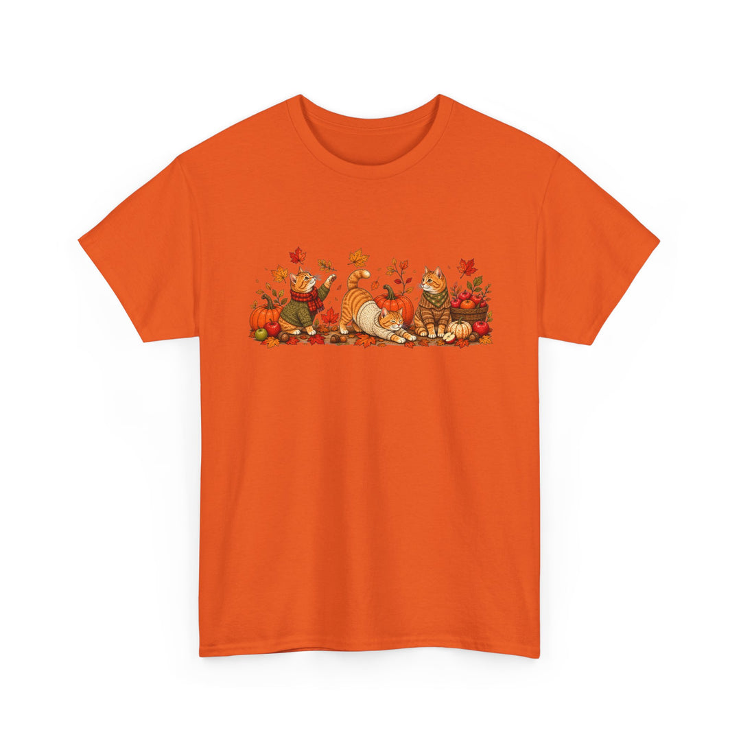 Autumn Cats & Pumpkins T-Shirt — Fall Leaves Thanksgiving Graphic Tee