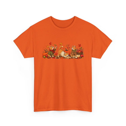 Autumn Cats & Pumpkins T-Shirt — Fall Leaves Thanksgiving Graphic Tee